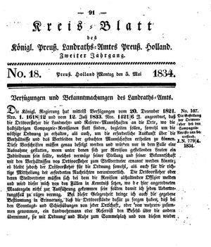 Kreisblatt des Königl. Preuss. Landraths-Amtes Preuss. Holland vom 05.05.1834