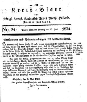 Kreisblatt des Königl. Preuss. Landraths-Amtes Preuss. Holland vom 16.06.1834
