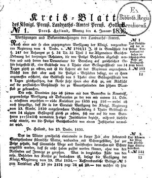 Kreisblatt des Königl. Preuss. Landraths-Amtes Preuss. Holland vom 04.01.1836