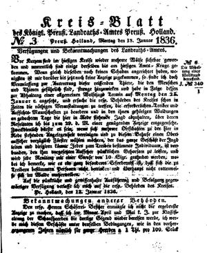 Kreisblatt des Königl. Preuss. Landraths-Amtes Preuss. Holland vom 18.01.1836