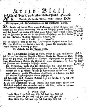 Kreisblatt des Königl. Preuss. Landraths-Amtes Preuss. Holland vom 25.01.1836