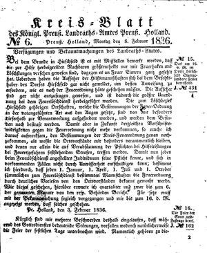 Kreisblatt des Königl. Preuss. Landraths-Amtes Preuss. Holland vom 08.02.1836