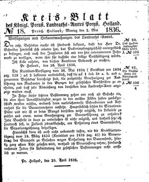 Kreisblatt des Königl. Preuss. Landraths-Amtes Preuss. Holland vom 02.05.1836