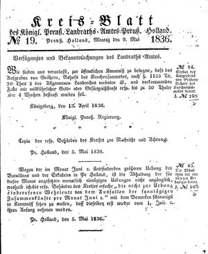 Kreisblatt des Königl. Preuss. Landraths-Amtes Preuss. Holland vom 09.05.1836