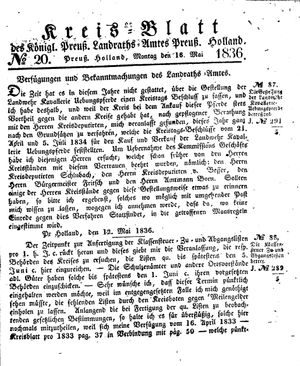 Kreisblatt des Königl. Preuss. Landraths-Amtes Preuss. Holland vom 16.05.1836