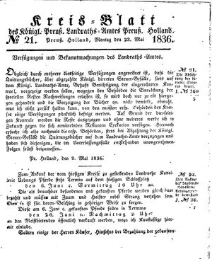 Kreisblatt des Königl. Preuss. Landraths-Amtes Preuss. Holland vom 23.05.1836