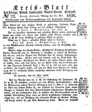 Kreisblatt des Königl. Preuss. Landraths-Amtes Preuss. Holland vom 30.05.1836