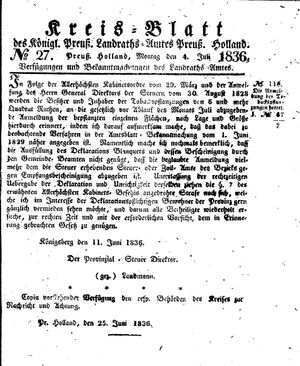 Kreisblatt des Königl. Preuss. Landraths-Amtes Preuss. Holland vom 04.07.1836