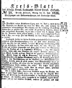 Kreisblatt des Königl. Preuss. Landraths-Amtes Preuss. Holland vom 11.07.1836