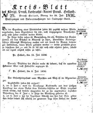 Kreisblatt des Königl. Preuss. Landraths-Amtes Preuss. Holland vom 18.07.1836