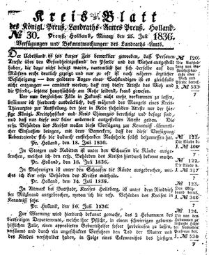 Kreisblatt des Königl. Preuss. Landraths-Amtes Preuss. Holland vom 25.07.1836