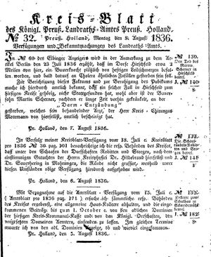 Kreisblatt des Königl. Preuss. Landraths-Amtes Preuss. Holland vom 08.08.1836
