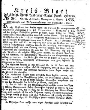 Kreisblatt des Königl. Preuss. Landraths-Amtes Preuss. Holland vom 05.09.1836