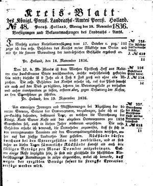 Kreisblatt des Königl. Preuss. Landraths-Amtes Preuss. Holland vom 28.11.1836