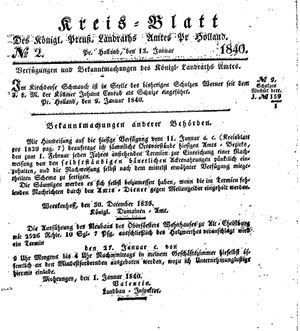 Kreisblatt des Königl. Preuss. Landraths-Amtes Preuss. Holland vom 13.01.1840