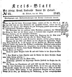 Kreisblatt des Königl. Preuss. Landraths-Amtes Preuss. Holland on Mar 30, 1840