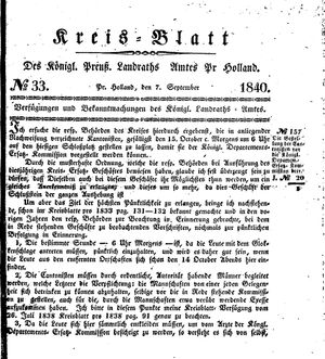 Kreisblatt des Königl. Preuss. Landraths-Amtes Preuss. Holland vom 07.09.1840
