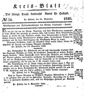 Kreisblatt des Königl. Preuss. Landraths-Amtes Preuss. Holland on Sep 14, 1840