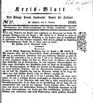 Kreisblatt des Königl. Preuss. Landraths-Amtes Preuss. Holland vom 05.10.1840