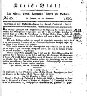 Kreisblatt des Königl. Preuss. Landraths-Amtes Preuss. Holland vom 30.11.1840