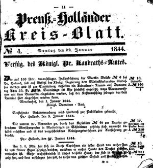 Kreisblatt des Königl. Preuss. Landraths-Amtes Preuss. Holland vom 22.01.1844