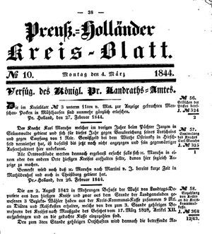 Kreisblatt des Königl. Preuss. Landraths-Amtes Preuss. Holland vom 04.03.1844