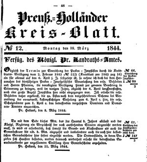 Kreisblatt des Königl. Preuss. Landraths-Amtes Preuss. Holland vom 18.03.1844