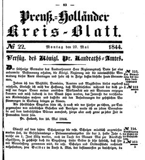 Kreisblatt des Königl. Preuss. Landraths-Amtes Preuss. Holland on May 27, 1844