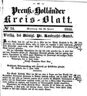 Kreisblatt des Königl. Preuss. Landraths-Amtes Preuss. Holland vom 10.06.1844