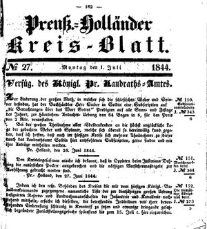 Kreisblatt des Königl. Preuss. Landraths-Amtes Preuss. Holland on Jul 1, 1844