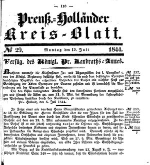 Kreisblatt des Königl. Preuss. Landraths-Amtes Preuss. Holland on Jul 15, 1844