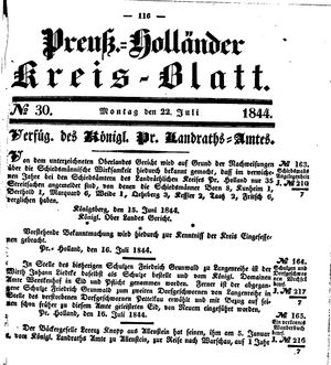 Kreisblatt des Königl. Preuss. Landraths-Amtes Preuss. Holland on Jul 22, 1844