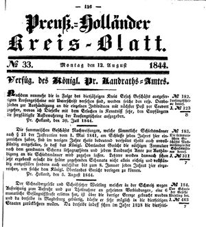 Kreisblatt des Königl. Preuss. Landraths-Amtes Preuss. Holland vom 12.08.1844