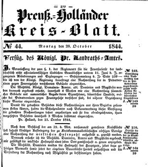 Kreisblatt des Königl. Preuss. Landraths-Amtes Preuss. Holland vom 28.10.1844