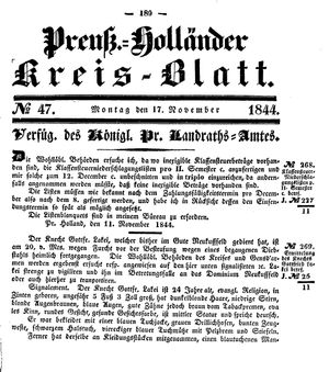 Kreisblatt des Königl. Preuss. Landraths-Amtes Preuss. Holland vom 18.11.1844