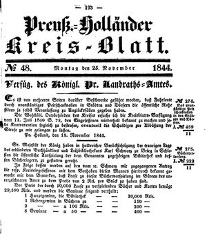 Kreisblatt des Königl. Preuss. Landraths-Amtes Preuss. Holland vom 25.11.1844