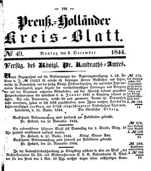 Kreisblatt des Königl. Preuss. Landraths-Amtes Preuss. Holland vom 02.12.1844