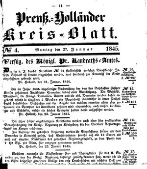 Kreisblatt des Königl. Preuss. Landraths-Amtes Preuss. Holland vom 27.01.1845