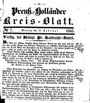 Kreisblatt des Königl. Preuss. Landraths-Amtes Preuss. Holland vom 17.02.1845