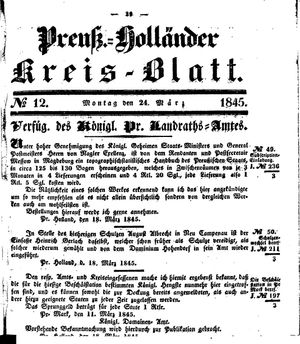 Kreisblatt des Königl. Preuss. Landraths-Amtes Preuss. Holland vom 24.03.1845