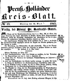 Kreisblatt des Königl. Preuss. Landraths-Amtes Preuss. Holland on May 12, 1845