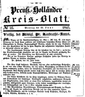 Kreisblatt des Königl. Preuss. Landraths-Amtes Preuss. Holland on Jun 23, 1845