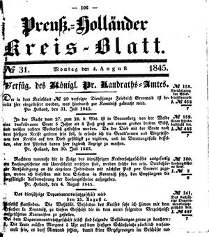 Kreisblatt des Königl. Preuss. Landraths-Amtes Preuss. Holland on Aug 4, 1845