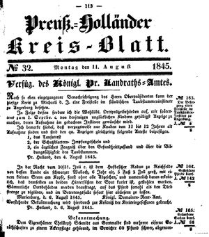 Kreisblatt des Königl. Preuss. Landraths-Amtes Preuss. Holland vom 11.08.1845