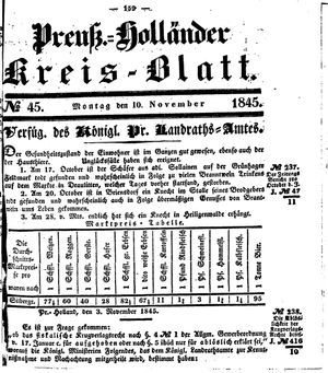 Kreisblatt des Königl. Preuss. Landraths-Amtes Preuss. Holland on Nov 10, 1845