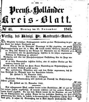 Kreisblatt des Königl. Preuss. Landraths-Amtes Preuss. Holland vom 17.11.1845
