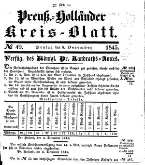Kreisblatt des Königl. Preuss. Landraths-Amtes Preuss. Holland vom 08.12.1845