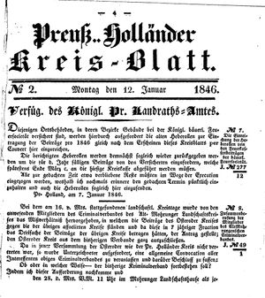 Kreisblatt des Königl. Preuss. Landraths-Amtes Preuss. Holland vom 12.01.1846