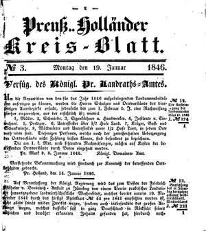 Kreisblatt des Königl. Preuss. Landraths-Amtes Preuss. Holland vom 19.01.1846