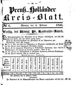 Kreisblatt des Königl. Preuss. Landraths-Amtes Preuss. Holland vom 09.02.1846
